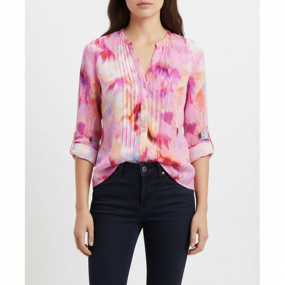 Liverpool Los‎ Angeles Watercolor Button Front Blouse Fuchsia Multi – PM
